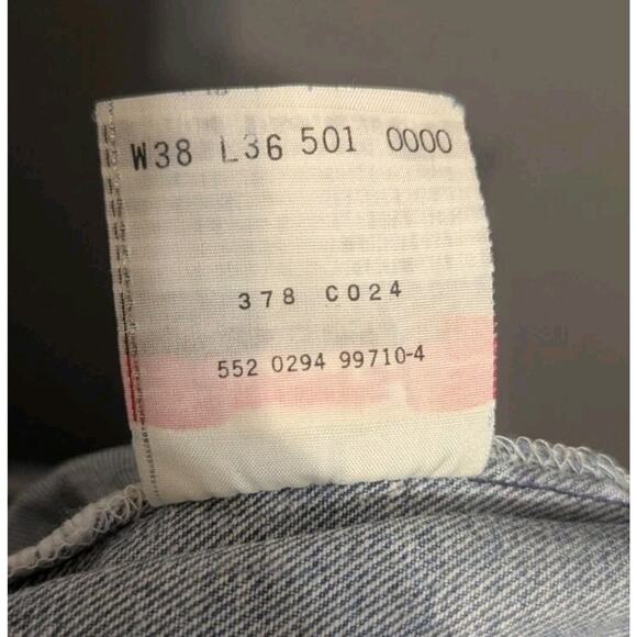 1994 Levis 501XX Jeans Mens 38x36 Denim Button Fly Made USA Straight Leg 90s 496 - Picture 6 of 9